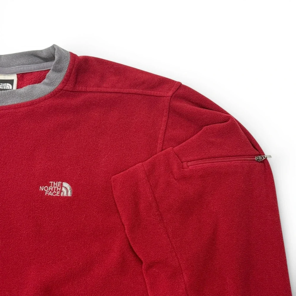 The North‎ Face Fleece Crew Neck Pullover Mens Medium Sleeve Pocket Red